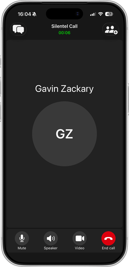 The Silentel client running an encrypted call on a commercial iPhone